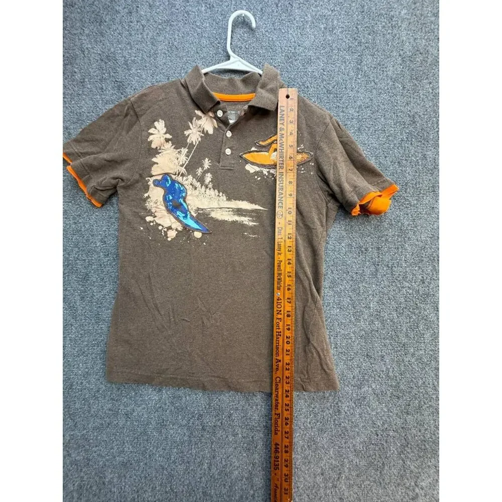 Vintage Y2K Old Navy Boys Surfing Graphic Polo Shirt XL 14-16 Brown